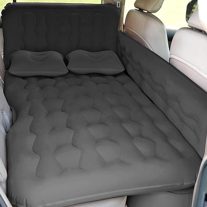 ISWEES Car Bed SUV Air Mattress Car Air Mattress with Electric Pump 2 Inflatable Pillows and 2 Footrests for Back Seat Side SeatTrunk Sleeping Thickened Camping Bed - Black