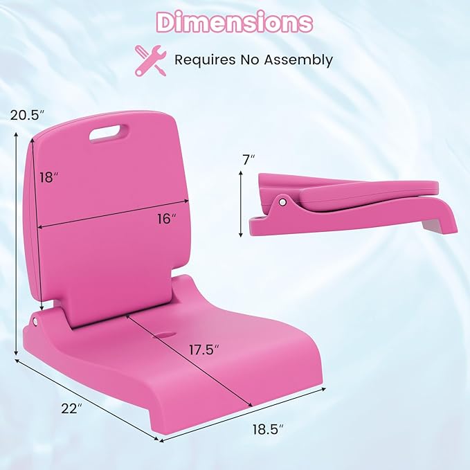Goplus Poolside Chair for Edge of Pool Foldable Portable Flip Seat w/Back Support &amp 2 Handles Lightweight Outdoor Camping Chair for Stadium Tailgating Fishing Boats Beach (Pink 1 Pack)
