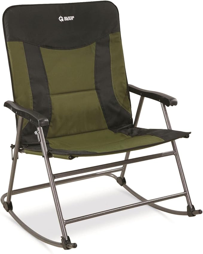 Guide Gear XXL Oversized Rocking Camping Chair Heavy-Duty 600 lb Capacity Portable Folding Outdoor Camp Rocker Chairs for Adults Hunter Green/Black