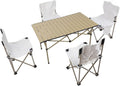 Camping Folding Table Chairs Set Aluminum Alloy Portable Ergonomic 330.7lb Load Bearing Stable Camping Long Table Chairs for Outdoor Picnic