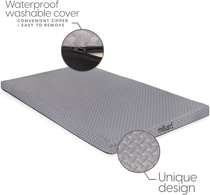 Milliard Camping Mattress Portable Memory Foam Roll Up Floor Mat/Pad for Travel or Home with Washable and Waterproof Cover + Free Carry Case Included (Twin Size - 75x36x3)