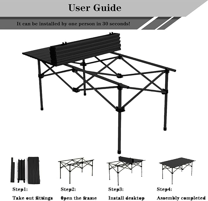 Camping Table Lightweight Foldable Medium 1-4 Person Portable Camp Table OutdoorPicnic Backyard BBQ Party Patio Beach with Aluminum Roll Up Tabletop Carry Bag (Black)