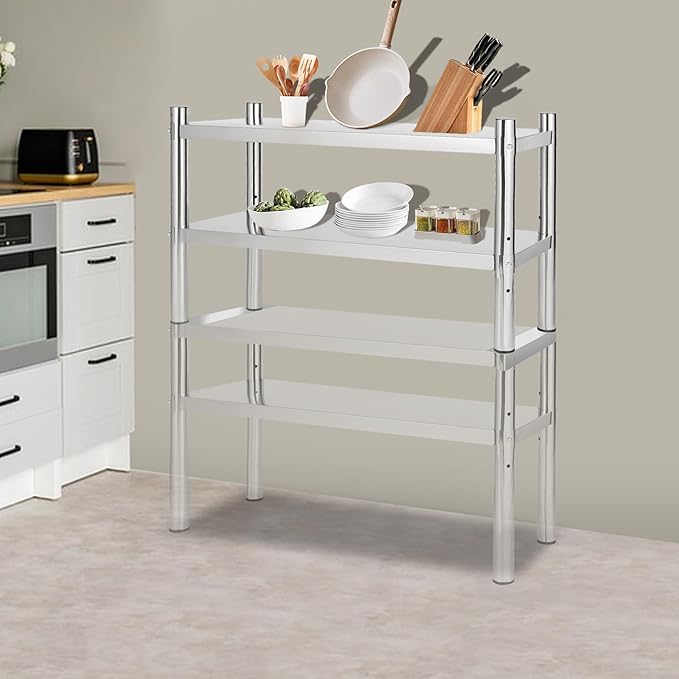 Stainless Steel Shelving 2 Tier Utility Bakers Racks Adjustable Shelf Storage Heavy Duty Shelving for Kitchen Commercial Office Garage Storage Laundry Room Organization (2-Tier 12*30in)