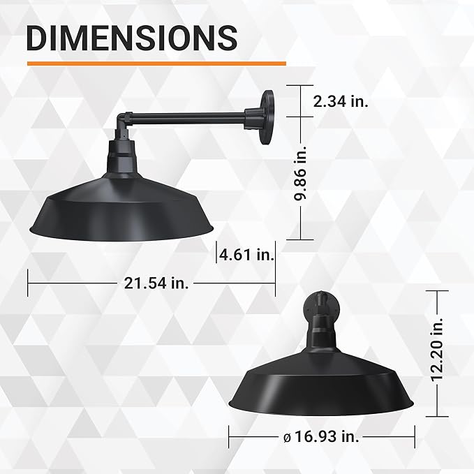 17in. Satin Black Outdoor Gooseneck Barn Light Fixture With 13in. Long Extension Arm - Wall Sconce Farmhouse Vintage Antique Style - UL Listed - 9W 900lm A19 LED Bulb (5000K Cool White)