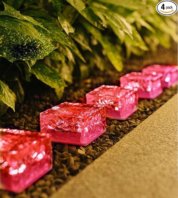 Outdoor 4 Pack Ice Cube Bricks Rocks Lights Solar Powered LED In Ground Pathways Patio Yard Garden Glow Lights Decor