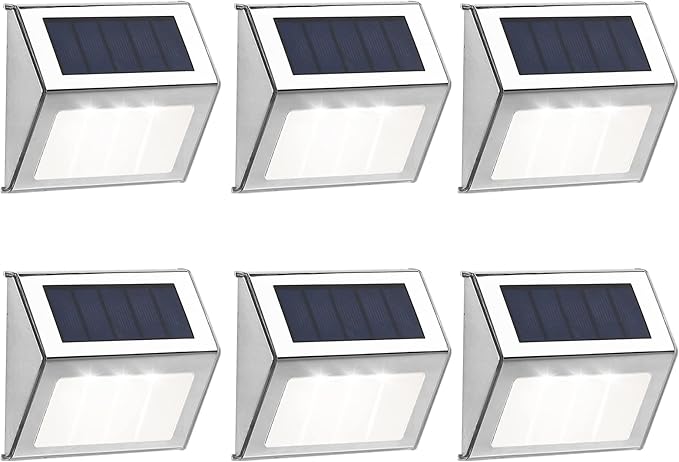Solar Lights Outdoor Waterproof Deck Light Solar Stair Lights Outside LED Step Lighting Stainless Steel for Paths Patio Garden Yard Pack of 6