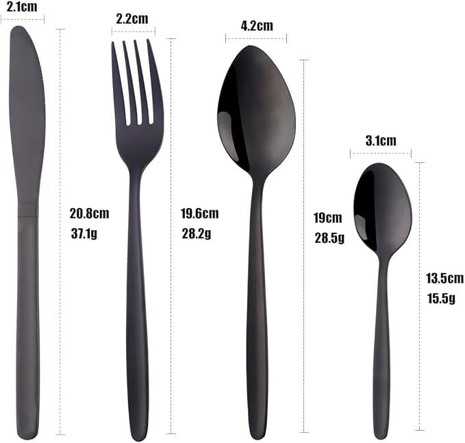 BuyGo Black Silverware Flatware Set 16-Piece Light Weight Stainless Steel Eating Utensil Service for 4 Include Knife Fork Spoon Dishwasher Safe