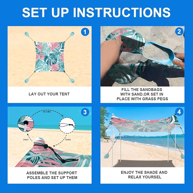 YUKIHOME Beach Tent Sun Shade Canopy Tent UPF 50+ Camping Beach Sun Shelter 10 x 10ft 4 Pole Lightweight Easy Set Up and Carry