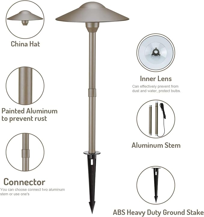 Lumina Lighting® 4W Landscape Lighting 12V Landscape Lights Low Voltage Landscape Path Lights Warm White Waterproof Outdoor Replaceable G4 LED Bulb for Garden Pathway Lawn Yard (Bronze) (8-Pack)