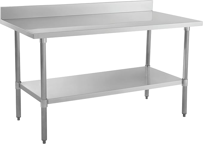 Kratos Stainless Steel Kitchen Prep Table 60x24 with Backsplash and Undershelf NSF Worktable for Restaurants - 18ga/430SS (28W-021)
