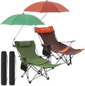 2 Set Reclining Camping Chair with Umbrella Clamp Adjustable Beach Chair with Foot Rest SPF 50+ Folding Shade Camping Lounger Recliner for Adult Outdoor(OrangeGreenOxford)