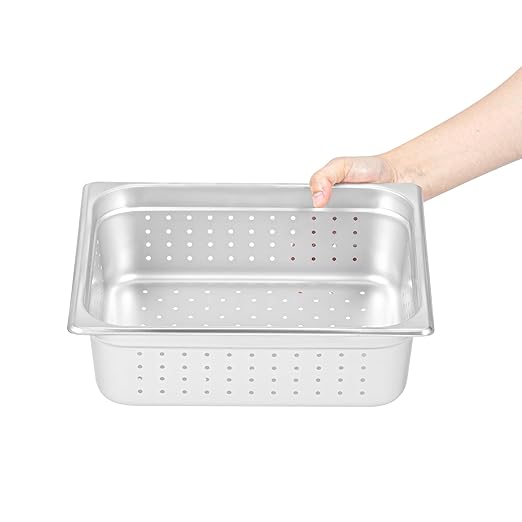 Restaurantware Steam Table Pan 6 Pack of Half Size Stainless Steel Perforated Hotel Pan Anti-Jam 4 Inch Deep Silver Commercial Kitchen Pan 24 Gauge