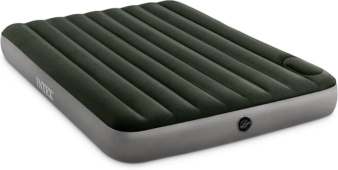 Intex 64763E Dura-Beam Standard Downy Air Mattress: Fiber-Tech – Queen Size – Built-in Foot Pump – 10in Bed Height – 600lb Weight Capacity