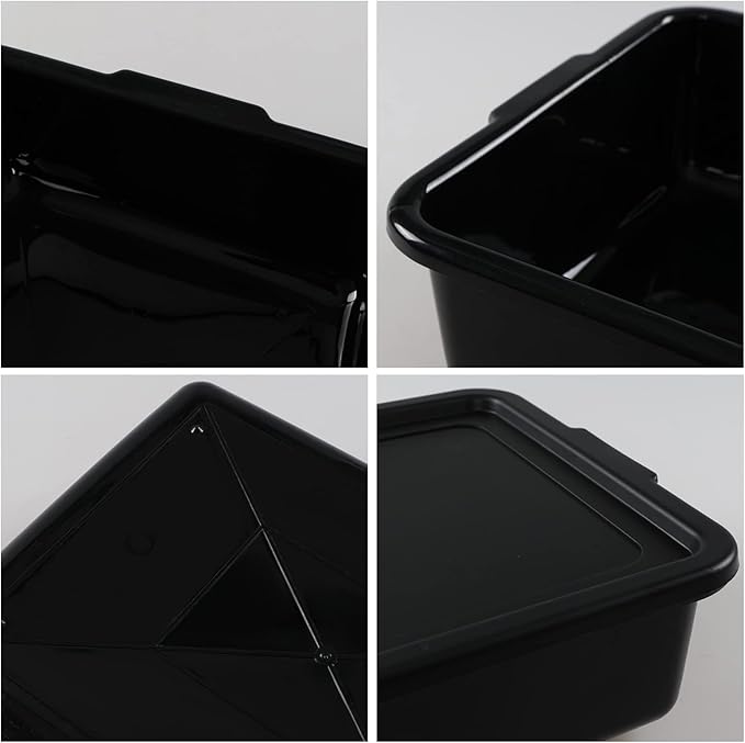 13 Liter Commercial Bus Box Tubs with Lids Plastic Bus Tray Set of 3 Black