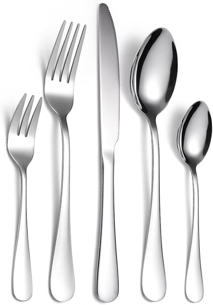 Stainless Steel Silverware Premium Stainless Steel Cutlery Set - Polished Flatware Knife Fork and Spoon Dishwasher Safe Tableware Multi-Colored Design (Multi Colored)