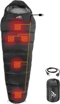 Heated Sleeping Bag 5pcs Multi USB Power Support Heating PadsOperated with Battery Power Bank or Other USB Power Supplies Portable Compact Bag Mummy Style.