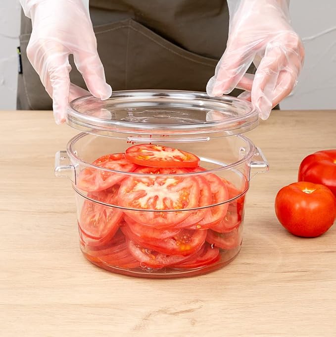 Restaurantware-LID ONLY: Met Lux Food Storage Container Lid 1 Round Marinating Container Lid - Containers Sold Separately With Date Indicator Clear Plastic Lid Dishwashable Freezable