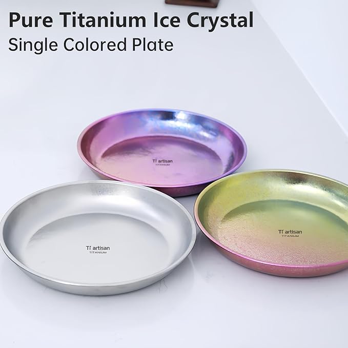 Titanium Camping Plate Titanium Pan Dish Plate Lightweight Round Dinnerware Tableware Cooking Utensils Pasta Plates Bowl 27fl oz(TA8220IA)