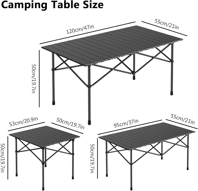Portable Folding Camping Table Roll-Up Aluminum Table with Carry Bag Compact and Lightweight Design for Beach Travel and Outdoor Cooking Light Yellow 120×55×50cm/47×21×19.7in
