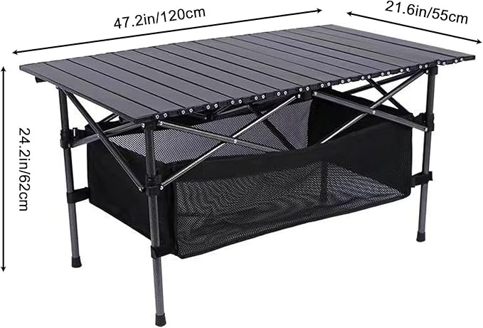Portable Foldable Camping Table Lightweight Aluminium Alloy Rolling Design Ideal for Camping Picnics BBQs and Parties Available in 3 Sizes Log Colour 47.2X2.