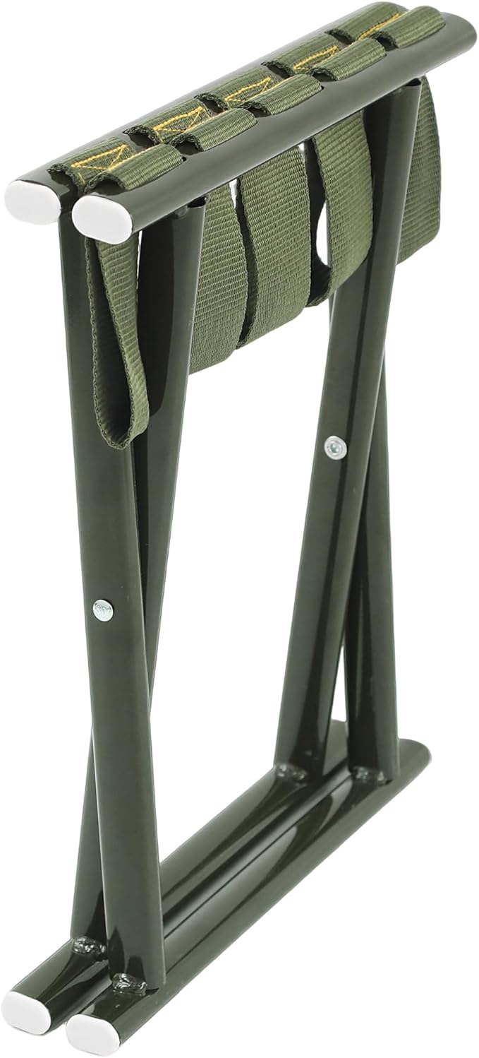 Heavy Duty Folding Stool Full Steel Frame Camping Stool for Adults 400LBS Capacity Military Green Portable Stool with Thickened Webbing Anti-Slip Feet for Outdoor Camping Hunting Fishing Gardening