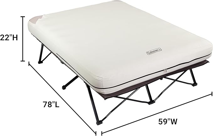 Coleman Queen-Size Airbed Cot Combination Folding Air Mattress with Steel Frame &amp Side Table Battery Pump Included Great for Camping Lounging Elevated Sleeping Guests &amp More