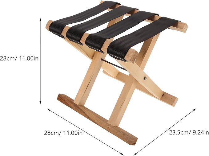Alipis Portable Folding Camping Stool with Solid Wood Frame 28cm Height Small Foldable Fishing Chair for Outdoor Hiking and Travel