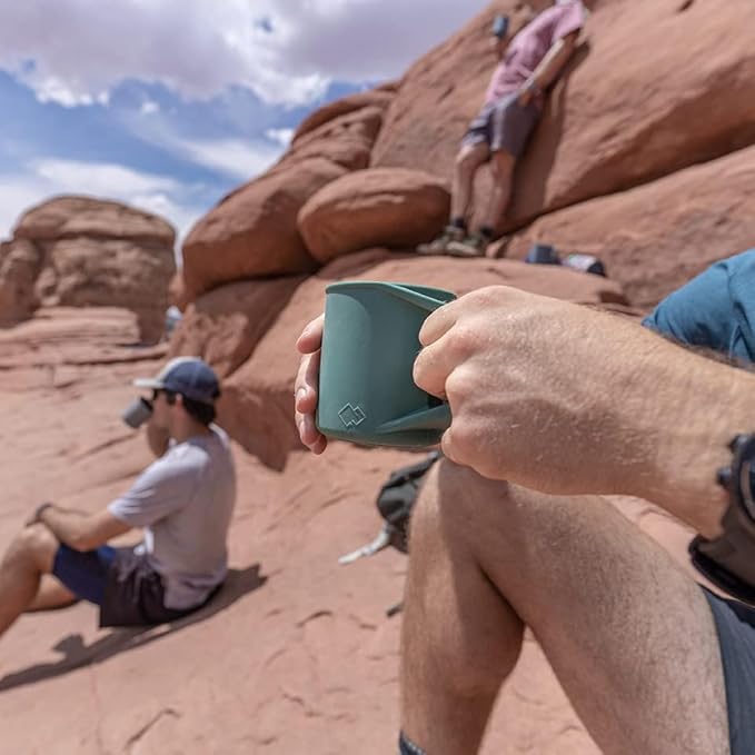 Silicone Coffee Cup - Food Grade Silicone Camping Mug with Handle - Portable Collapsible Coffee Mug - BPA Free Dishwasher Safe and Microwave Safe 12- oz (Granite Gray 2 Pack)
