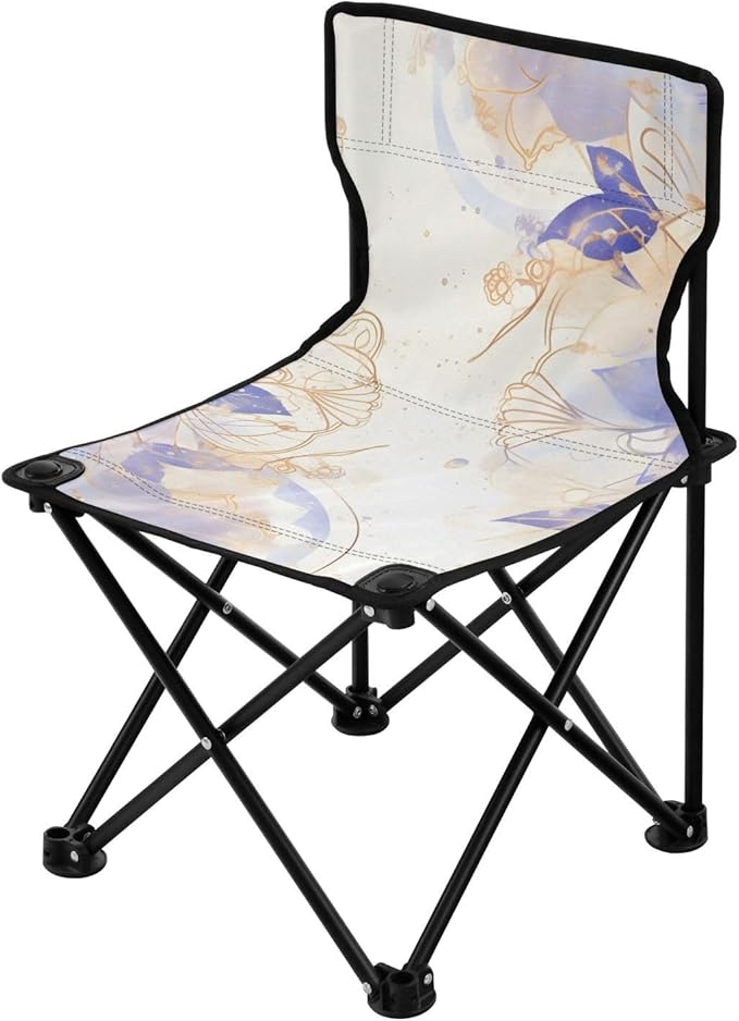 Blue and Purple Flowers Portable Camping Chairs Folding Chair - Durable Oxford Fabric Lightweight Iron Frame Easy Fold Design - Ideal for Outdoor Activities Camping Fishing and Travel