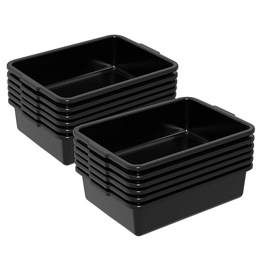 13 L Plastic Bus Bin Box Tub 12 Packs Commercial Bus Utility Bin Tote Wash Basin Black