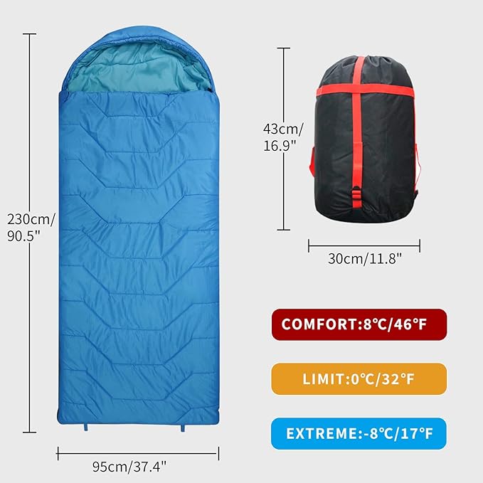 Jumbo Sleeping Bag for Adult&ampKidsCold&ampWarm Weather with Compression Sack and Water Resistant for Family CampingTravel and Car Camping