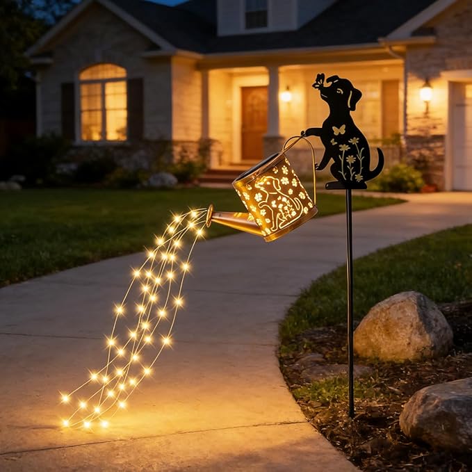 Garden Lanterns Solar Watering CanGarden Decor for Outside Dog Featuring a Metal Dog Silhouette Stake Ideal for Outdoor Landscaping Lawns and Pathways a Perfect Garden Gift for Women
