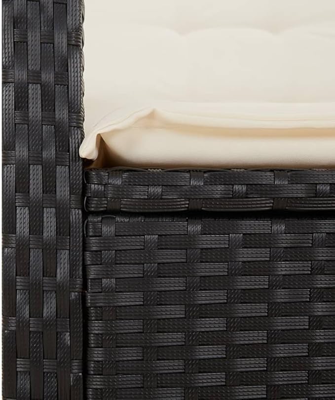 Reclining Garden Chair Black PE Rattan Standard Size with Adjustable Armrests and Removable Cushions for Outdoor Patio Lounging Weather-Resistant Durable Steel Frame