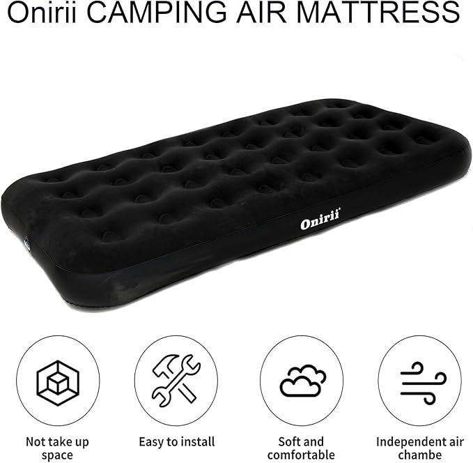 Twin Size Single Camping Air Mattress Bed with Air PumpInflatable Travel Air MattressThickened Portable Blow Up Sleeping Bed Pad for Truck Tent Camping/Home/Hiking(Black)