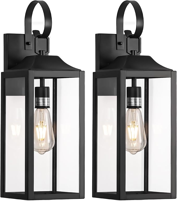 19 Large Outdoor Light Fixture 2 Pack Porch Lights Sconce Exterior Lighting Fixtures Black Outside Lights for House Modern Wall Lantern Anti Rust Outside Coach Lamps for House Doorway Garage