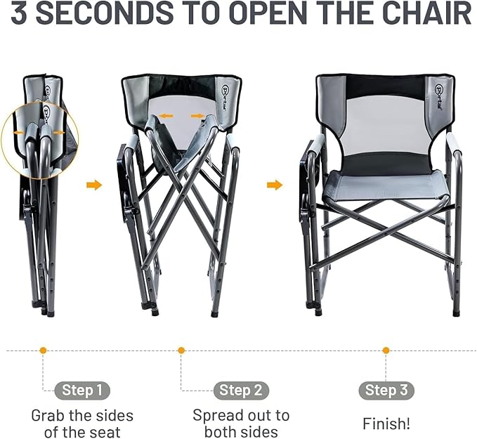 Portal Folding Director Chair with 2-Way Rotating Side Table Heavy Duty 300 lb Camping Chair with Swivel Tray &amp Cup Holder Ergonomic Mesh Back Portable Outdoor Seat for RV Tailgating &amp Lawn