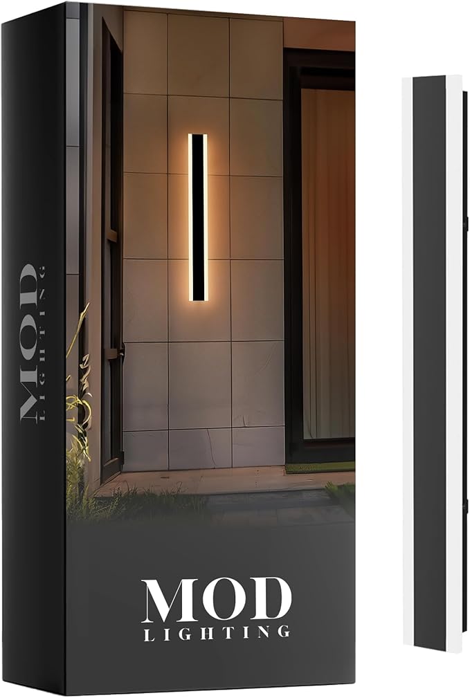 MOD LIGHTING Haylen Wired LED Outdoor Wall Light (1-Pack) 24 Water Resistant Outdoor LED Sconce Remote Dimming Modern Wall Sconces for Patio Garage Black