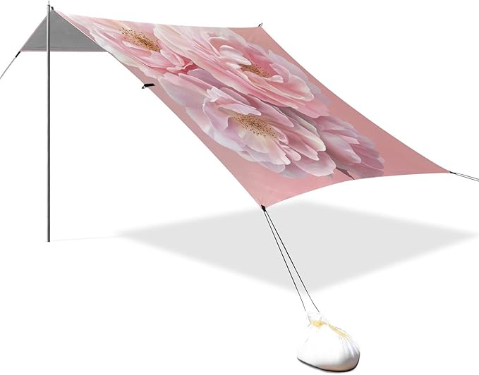 ALAZA Pink Rose Flowers Beach Tent Sun Shelter UPF50+ Protection Beach Shade Canopy w/ 4 Sandbags for Outdoor Camping Fishing Backyard Fun Picnic 10x9 ft