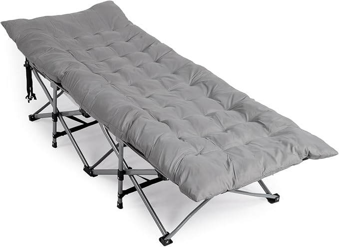 Outdoor Camping Cot for Sleeping Bed 330LBS Max Load Heavy-Duty Oxford Foliding Cots for Adults Portable with Mattress Carry Bag for Guest Travel Hiking (Gray)