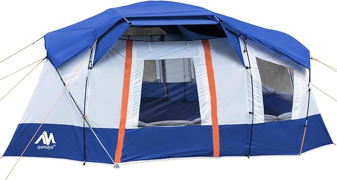 8 Person Tent for Camping AYAMAYA Waterproof Multi Room Large Family Tents with Skylight &amp Removable Rainfly &amp4 Large Mesh Windows and Divided Curtain for Separated Room