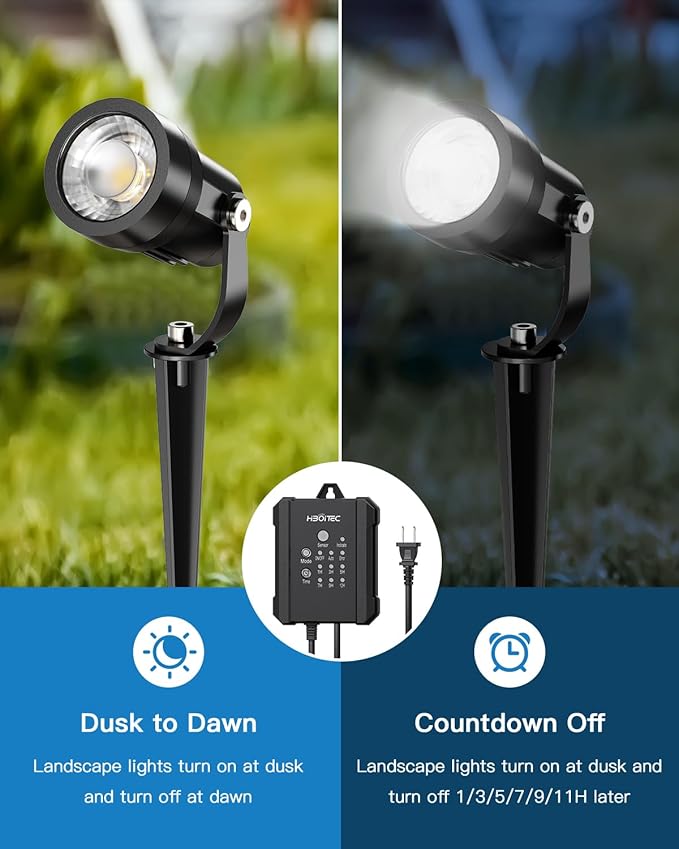 HIBOITEC All-in-One 5W Low Voltage Landscape Lights 12 Pack LED Landscape Lighting Kit with Transformer 100FT Wires and Connectors Waterproof Outdoor Spot Lights for House Yard Trees Garden 5000K
