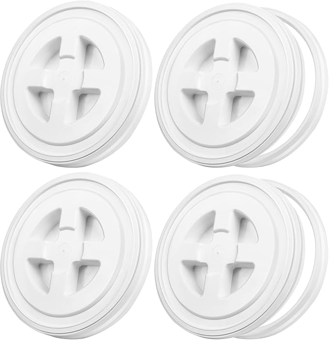 Aodaer 4 Pieces Seal Lid 5 Gallon Bucket Twist Lid Food Storage Container Lid Reusable Plastic Seal Lid Food Storage Container Lids (White)