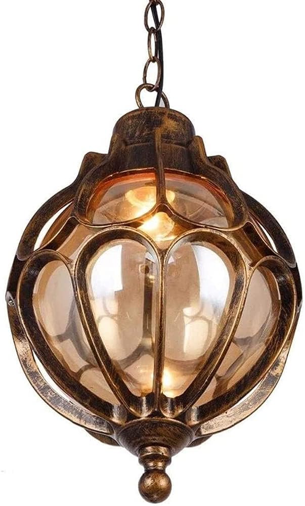SLAWA Outdoor Pendant Lights for Porch Vintage Exterior Hanging Lantern with Spherical Glass Lampshade Bronze Aluminum Fixture for Gazebo Entry Yard