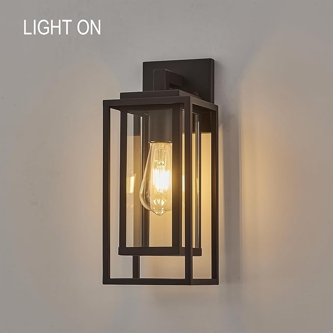 14 Outdoor Wall Light Fixtures Waterproofed Exterior Lantern W/Sturdy Rectangular Double Cage In Old Rust&ampClear Tempered GlassSconce Mounted For House PatioFront doorPorchYard Lighting 2Pack