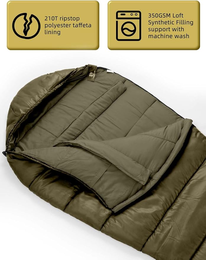 Bessport Mummy Sleeping Bag | 15-45 ℉ Extreme 3-4 Season Sleeping Bag for Adults Cold Weather– Warm and Washable for Hiking Traveling &amp Outdoor Activities