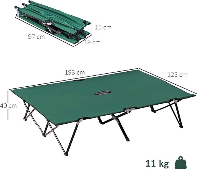 Outsunny 2 Person Folding Camping Cot for Adults 50 Extra Wide Outdoor Portable Sleeping Cot with Carry Bag Elevated Camping Bed Beach Hiking Green