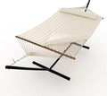 Double Hammock with Stand for Outdoor Heavy Duty Portable Hammock with Adjustable Steel Stand for Patio Garden Beach Backyard Off White