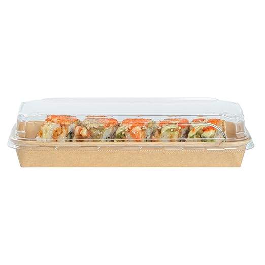 Restaurantware-LIDS ONLY: Matsuri Vision 8.8 x 3.7x 1.2 Inch Lids For Sushi Containers 100 Airtight Lids - Containers Sold Separately No-Fog Design Clear Plastic Dome Lids For Sushi Boxes