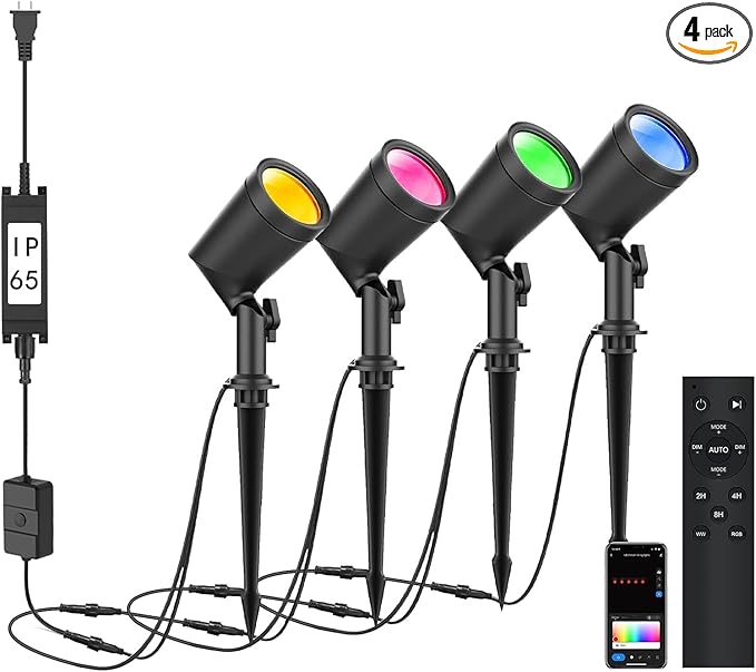 SUNTHIN 4 Pack Smart Landscape Lights RGBW Color Changing Landscape Lights with Remote Compatible with Alexa and Google Home IP65 Waterproof for Garden Yard Lawn Wall Tree Fence(6W/ Light)