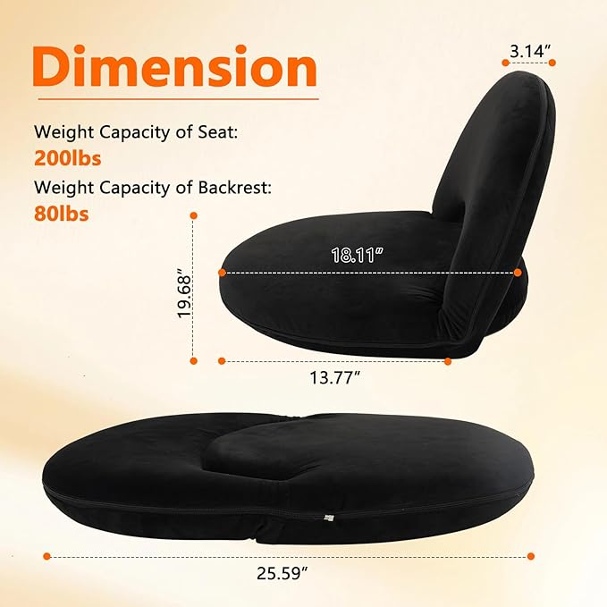 Adjustable Floor Chair with Back Support Foldable Meditation Chair Portable Stadium Seats Recreation Bleacher Seat Versatile Beach Video-Gaming ReadingBlack